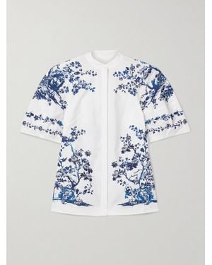 Erdem Printed Cotton-Poplin Blouse - Blue