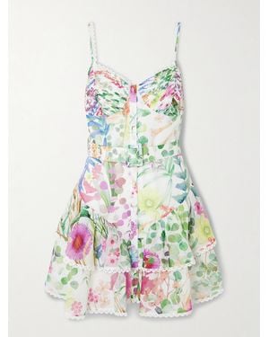 Charo Ruiz Nayade Belted Pleated Floral-Print Cotton-Blend Voile Mini Dress - Weiß