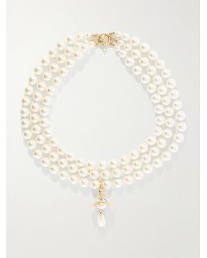 Vivienne Westwood Three Row Pearl Drop-Tone And Pearls Necklace - White