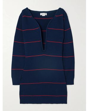 Victoria Beckham Striped Ribbed Cotton-Blend Mini Dress - Blue