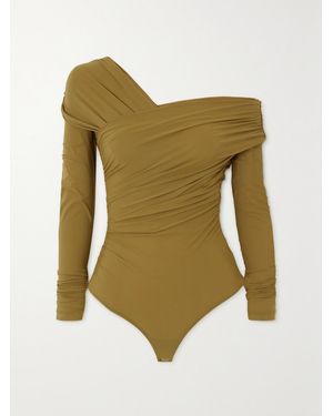 Goldsign The Fonteyn Gathered One-Shoulder Stretch-Jersey Bodysuit - Green