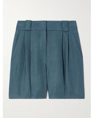 Blazé Milano Clarity Pleated Herringbone Linen Shorts - Blue