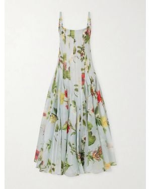 Oscar de la Renta Panelled Floral-Printed Organza Silk Gown - White