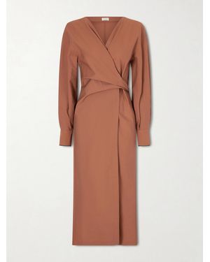 Brunello Cucinelli Embellished Cotton-Blend Midi Wrap Dress - Brown