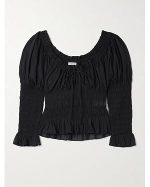 Doen Baptisia Shirred Organic Cotton-Voile Top - Black