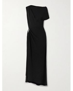Brandon Maxwell The Lowery One-Sleeve Asymmetric Embellished Pinstriped Twill Dress - Black