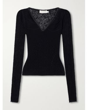 Zimmermann Pointelle Merino Wool-Blend Lace Top - Black