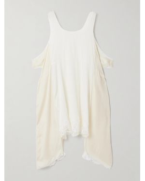 The Row Ingram Cold-Shoulder Asymmetric Lace-Trimmed Silk-Satin Mini Dress - White