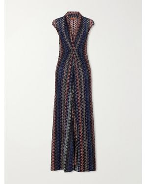 Missoni Gathered Striped Crochet-Knit Maxi Dress - Blue