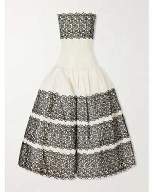 Carolina Herrera Strapless Pleated Lace-Trimmed Silk-Faille Gown - Gray