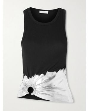 Rabanne Embellished Metallic Ribbed Cotton-Blend Jersey Tank - Black