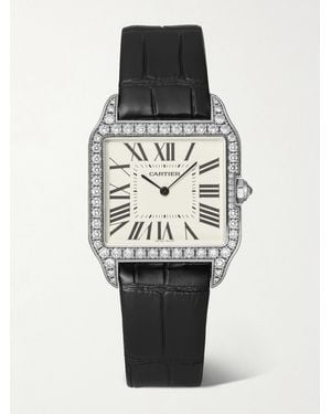 Stephanie Windsor Cartier Vintage 2000 Santos Dumont Hand-Wound 18-Karat, Diamond And Leather Watch, Ref. Wh100351 (6.2&Quot; Wrist) - Metallic
