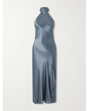 RIXO London Maura Neckholder-Midikleid Aus Satin - Blau