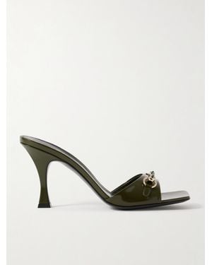 Gucci Selene Horsebit-Embellished Patent-Leather Mules - Natural