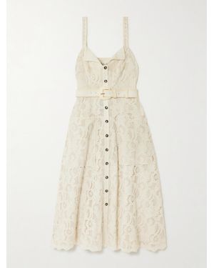 Saloni Fara Belted Broderie Anglaise Cotton Midi Dress - Natural