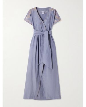 Thierry Colson Embellished Embroidered Cotton And Silk-Blend Maxi Wrap Dress - Purple