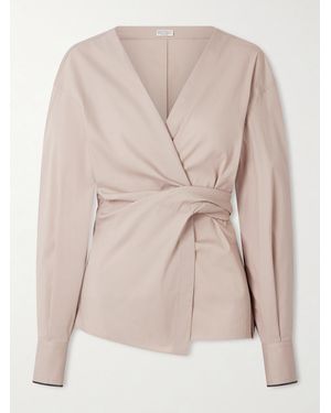 Brunello Cucinelli Wickelbluse Aus Popeline Aus Einer Baumwollmischung Mit Verzierungen - Natur