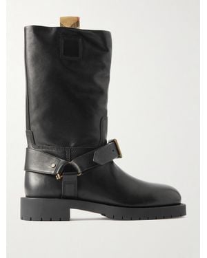 Burberry Buckled Leather Boots - Black