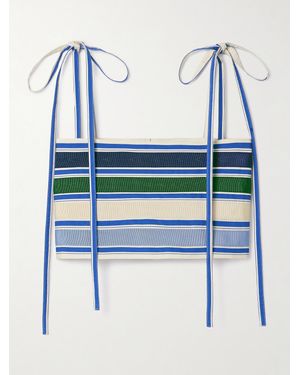 Rosie Assoulin Cropped Grosgrain-Trimmed Striped Cotton-Blend Twill Top - Blue