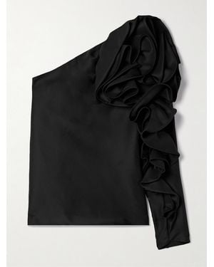Carolina Herrera One-Sleeve Ruffled Silk-Gazar Top - Black