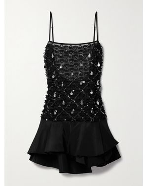 Johanna Ortiz Folky Affair Embellished Embroidered Tulle And Ruffled Silk-Faille Mini Dress - Black