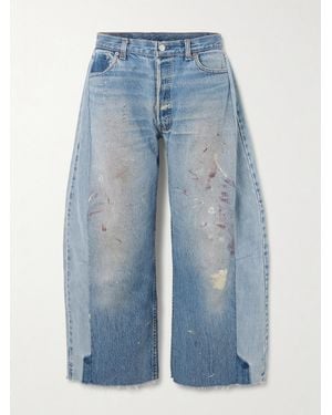 B Sides Lasso Distressed Cropped Mid-Rise Wide-Leg Jeans - Blue