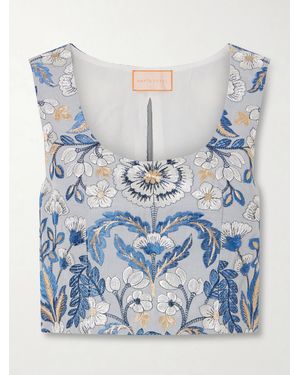 Marta Ferri Embroidered Woven Blouse - Blue