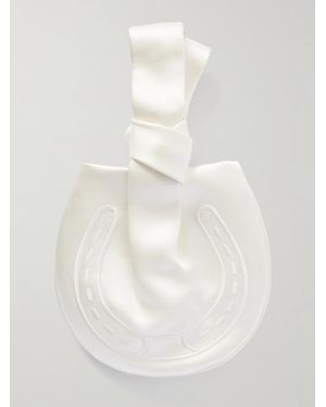 Anya Hindmarch Tie The Knot Embroidered Satin Clutch - White