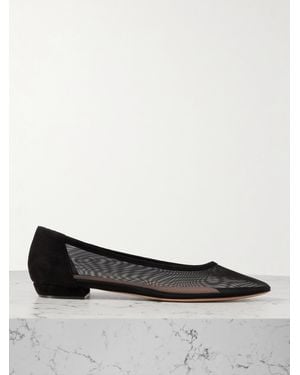 Gianvito Rossi Flache Schuhe Aus Mesh Mit Besätzen Aus Veloursleder - Weiß