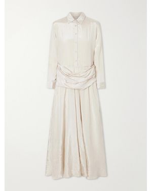 Abadia Draped Crinkled-Satin Midi Dress - Natural