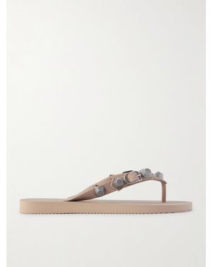 Balenciaga Cagole Embellished Rubber Flip Flops - Natural