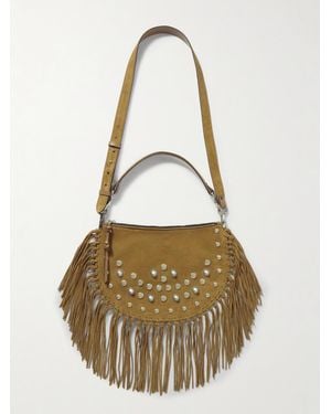 Isabel Marant Oskan Soft Zipped Fringed Studded Suede Shoulder Bag - Metallic