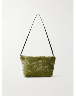 Valesque Corset Leather-Trimmed Crushed-Velvet Shoulder Bag - Green