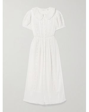 Doen Phoebe Lace-Trimmed Pintucked Organic Cotton-Voile Midi Shirt Dress - White