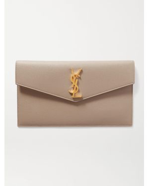 Saint Laurent Uptown Textured-Leather Pouch - Natural