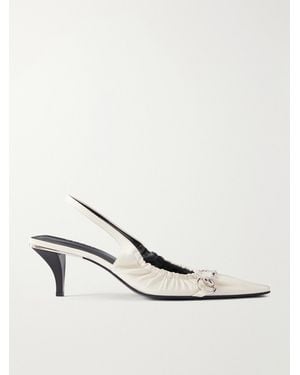 Gucci Vittoria 55 Horsebit-Embellished Leather Slingback Pumps - White