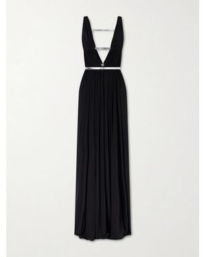 Alaïa Pleated Metallic Elaphe-Trimmed Jersey Gown - Black
