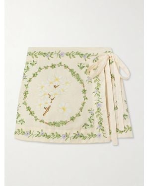 Agua Bendita Luna Wild Mini-Wickelrock Aus Leinen Mit Blumenprint - Natur