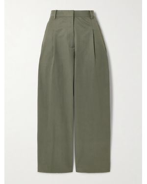St. Agni Pleated Cotton-Blend Tapered Pants - Green