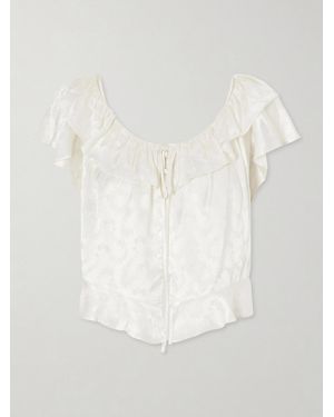 Doen Floriette Ruffled Satin-Jacquard Blouse - White