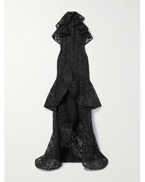 Oscar de la Renta Ruffled Guipure Lace Halterneck Gown - Black