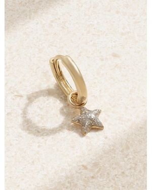 Alison Lou Tiny Star Huggie 14-Karat And Glittered Enamel Single Hoop Earring - Natural