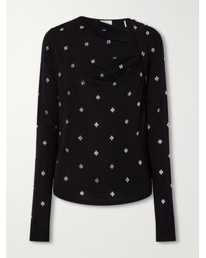 Isabel Marant Embellished Gathered Mesh Top - Black
