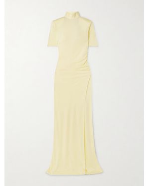 The New Arrivals Ilkyaz Ozel Pernille Ruched Satin-Jersey Maxi Dress - Yellow