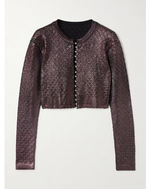 Rabanne Cropped Metallic Jacquard-Knit Cardigan - Purple