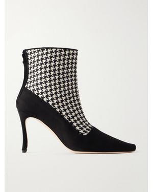 Manolo Blahnik Gosta 90 Houndstooth Wool And Suede Ankle Boots - Black