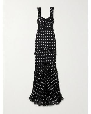 Saloni Selma Robe Aus Crêpe De Chine Mit Punkten Und Raffungen - Schwarz