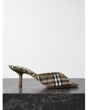 Burberry Checked Linen Mules - Black
