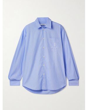 Sporty & Rich Vendome Oversized Embroidered Pinstriped Cotton-Poplin Shirt - Blue