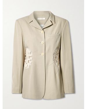DIOTIMA Long Tower Crochet-Trimmed Wool-Twill Blazer - Natural